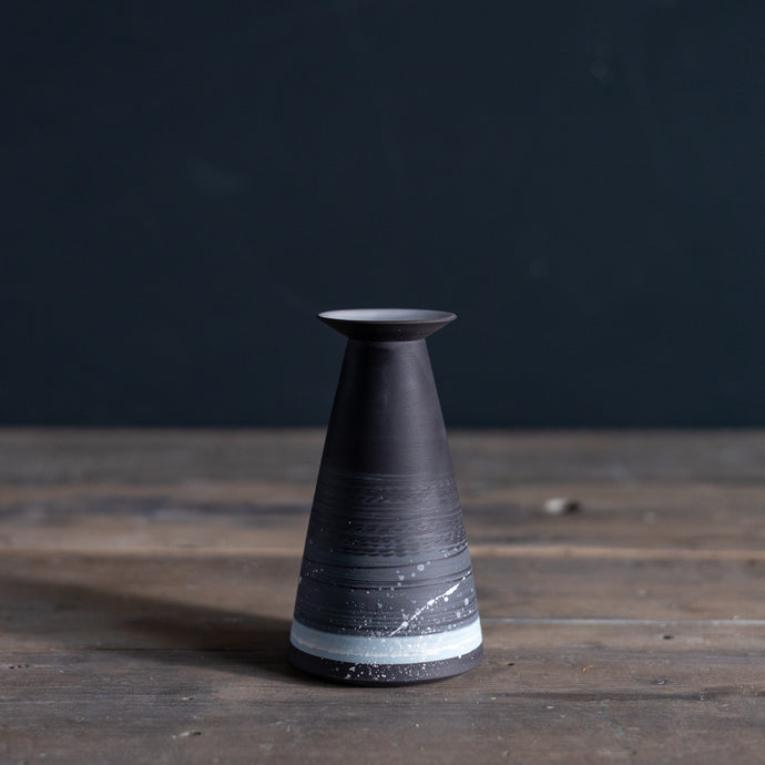 B05 | Black Porcelain Bud Vase, Flared Neck