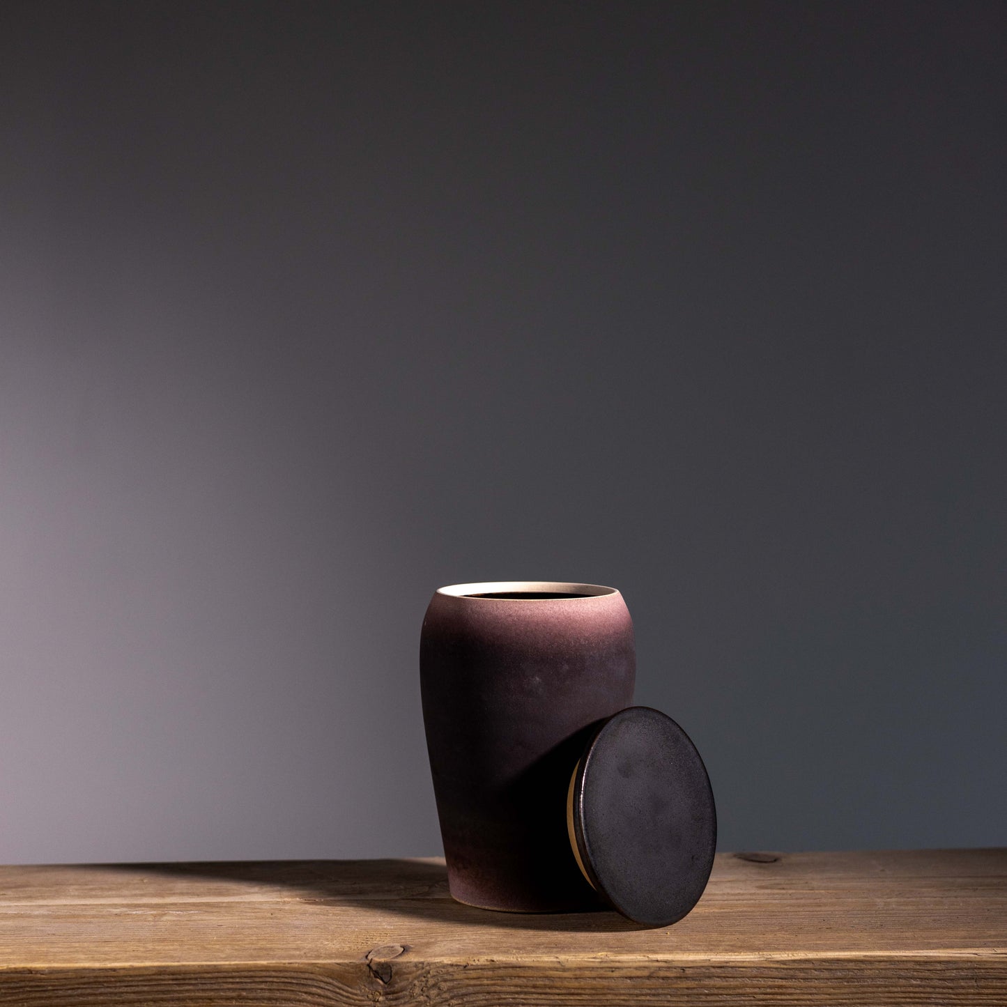 L&S 05 | Medium Lidded Jar | H: 14cm- D: 10cm | Plum / Brown